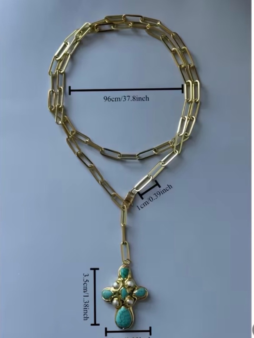 Gold Link Y-Necklace with Turquoise Cross Pendant NWOT